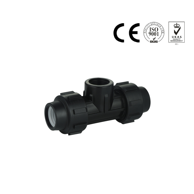 Black PP HDPE female tee High Standard compression pipe fittings